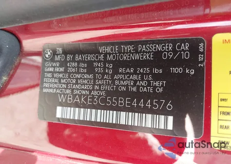 2011 BMW 328I из США, поврежденный, VIN WBAKE3C55BE444576